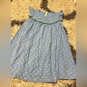 Matilda Jane Size 6  Blue Polka Dot Dress with Green Trim